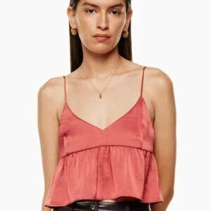 Aritzia Cropped Peplum Tank Top in Pink